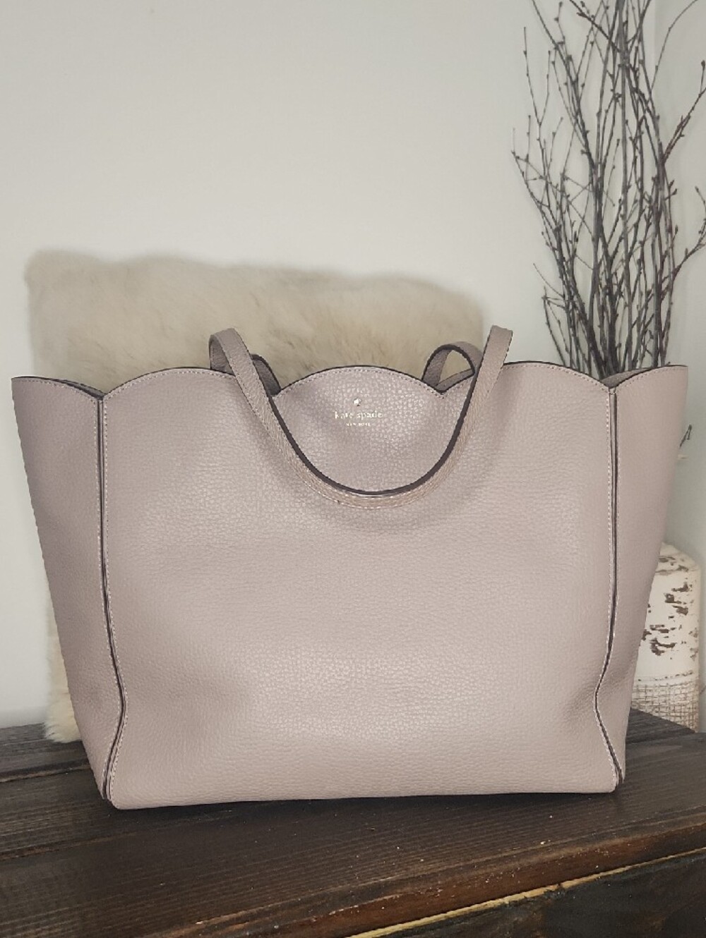 kate spade Scalloped Pebbled Tote in Dusty Mauve
